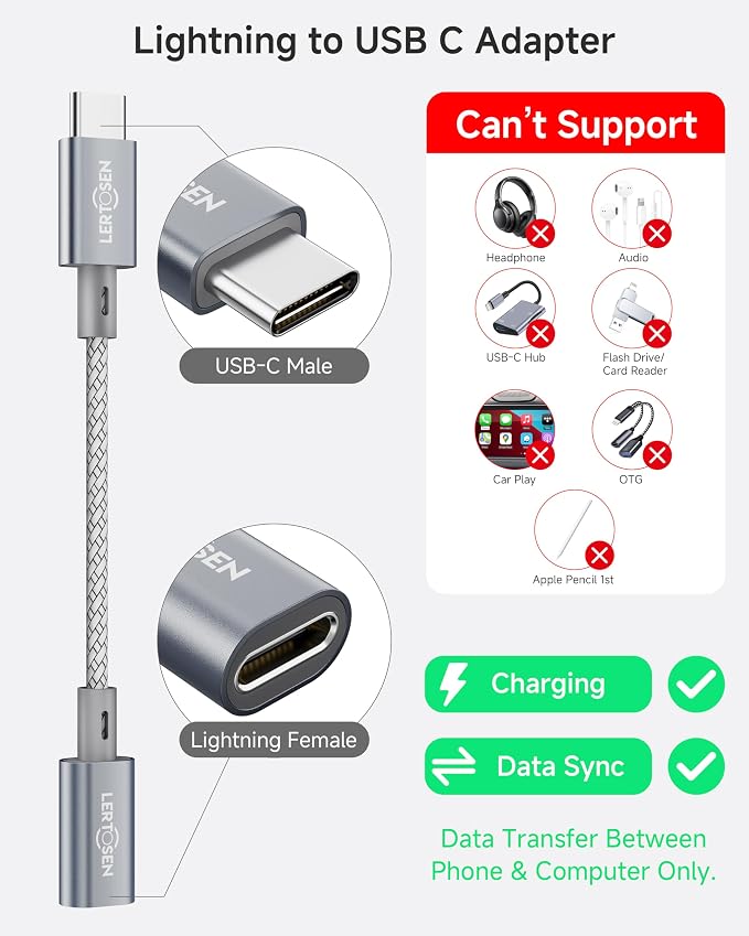 2 Pack Lightning to USB C Adapter, Lightning Female to USB C Male Cable Adapter - Image 3