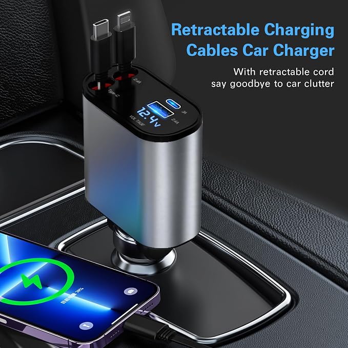 Retractable Car Charger, 66W 4 in 1 Super Fast Charging Car Phone Charger - Image 7