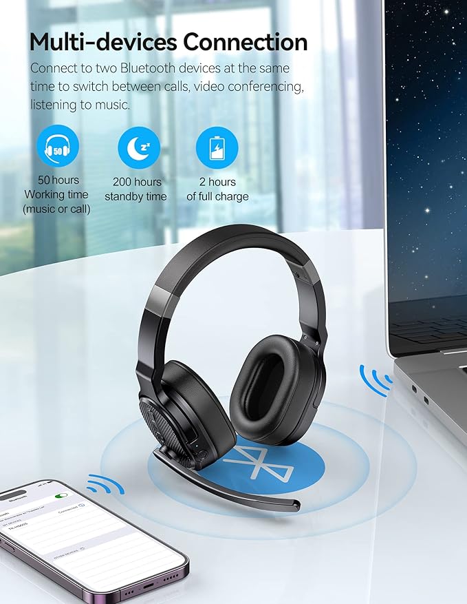 TECKNET Bluetooth Trucker Headset, Single and Dual Ear Wireless Headset - Image 5