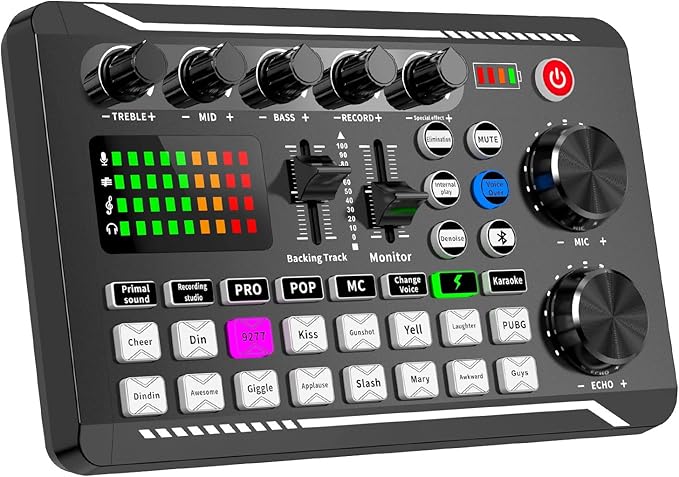 Facmogu F998 Live Sound Card Audio Mixer, Podcast Audio Interface - Image 6