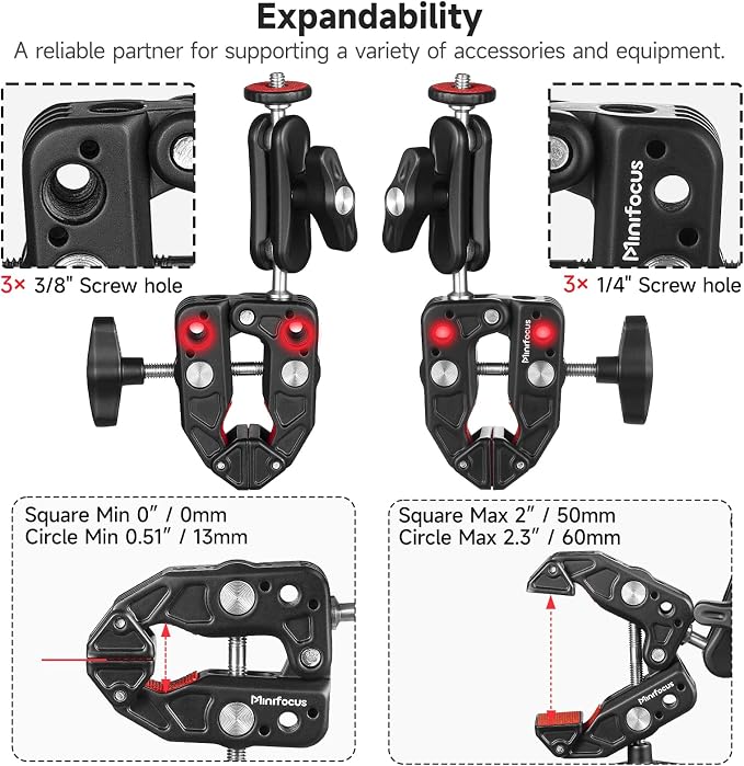 MINIFOCUS Super Clamp Camera Clamp Mount, 360° Ballhead Magic Arm - Image 9