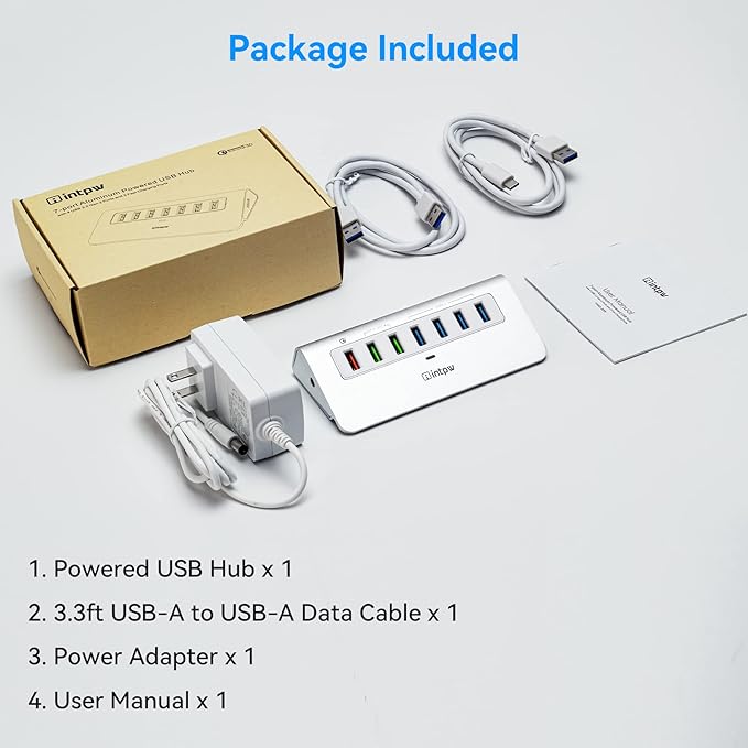 Powered USB Hub 10Gbps, Aluminum 7 Port USB 3.2 Data Hub - Image 8