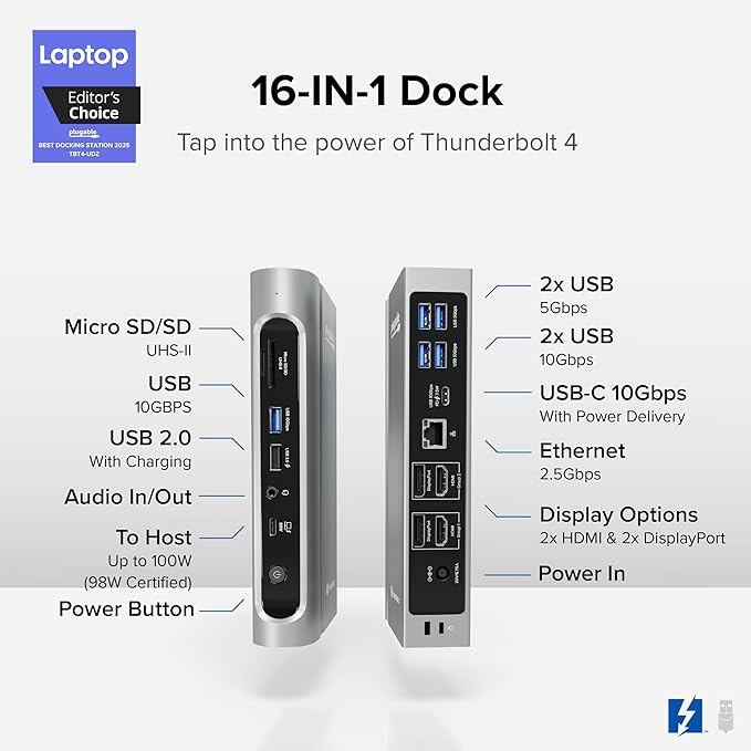 Plugable 16-in-1 Thunderbolt 4 Dock – Dual 4K Monitors - Image 2