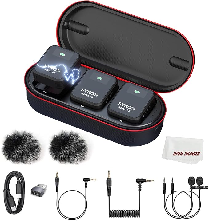 SYNCO G2A2 Pro Microphone, Wireless Lavalier Microphone, 200m Range, 8 Hours by SYNCO