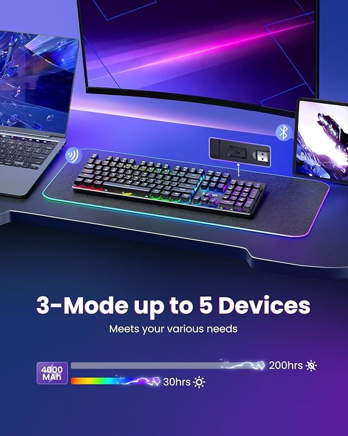 Redragon K671KS Wireless Mechanical Gaming Keyboard, Tri Mode BT/2.4G/USB-C Hot - Image 2