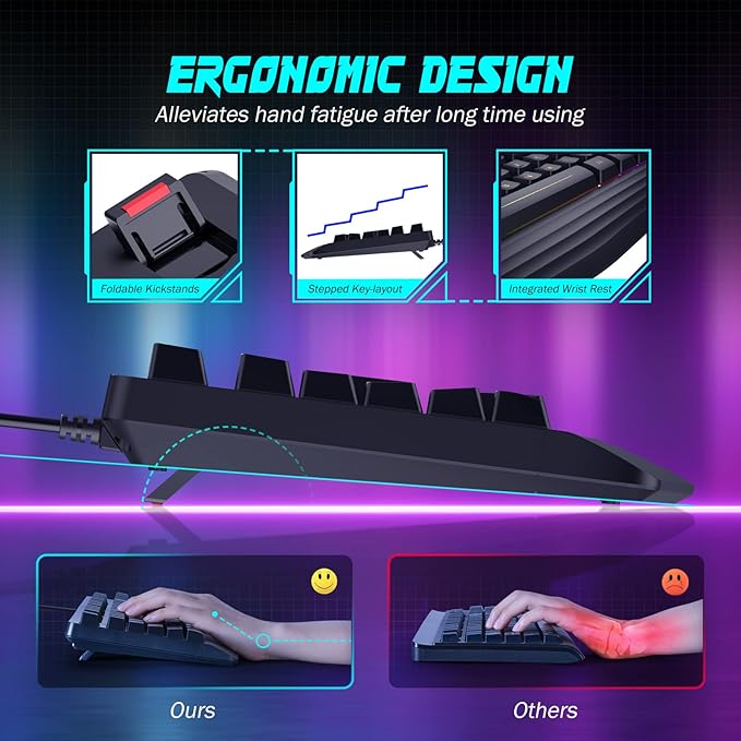Gaming Keyboard, 7-Color Rainbow LED Backlit, 104 Keys Quiet Light Up Keyboard - Image 3