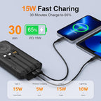 Solar Power Bank 20000mAh Wireless Portable Charger Built-in 3 Cables 15W USB-C - Image 3