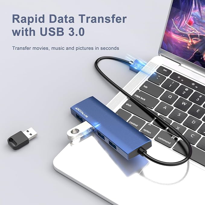USB Hub, USB 3.0 Hub Aluminum Alloy Ultra Slim USB Splitter, Portable 4 Port - Image 4