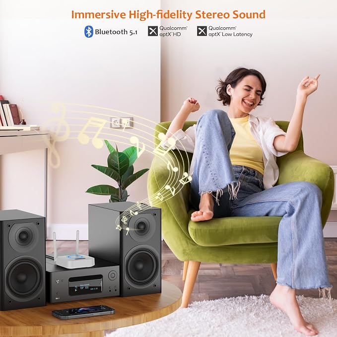 1Mii Bluetooth 5.1 Receiver, Long Range HiFi Bluetooth Audio Adapter w/ 3D - Image 2