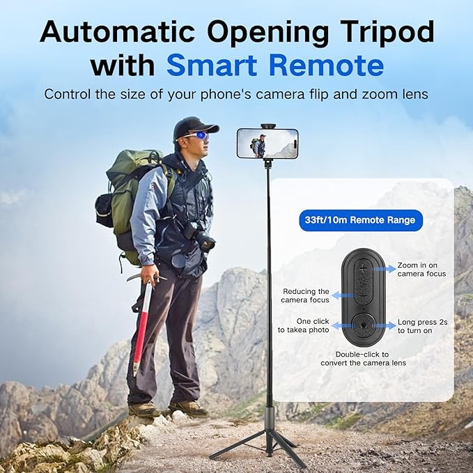 62 inch Automatic Tripod for iPhone, Auto-Open Phone Tripod Stand - Image 2