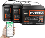 3PACK 12V 100Ah LiFePO4 Lithium Battery MAX Bluetooth 5.0 IP67, 15000+ Deep by HumsiENK