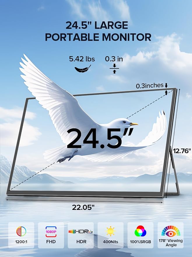 UPERFECT 24.5" Portable Monitor 240Hz Gaming Monitor 1200:1 Contrast FreeSync - Image 7
