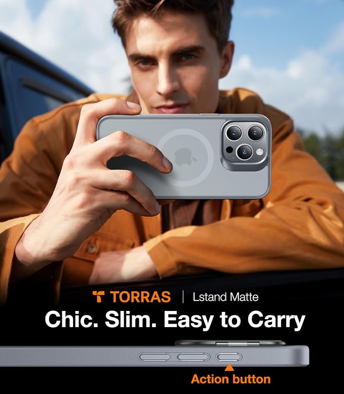TORRAS Magnetic for iPhone 15 Pro Max Case Slim Hard Back Soft Edge, Natural - Image 6