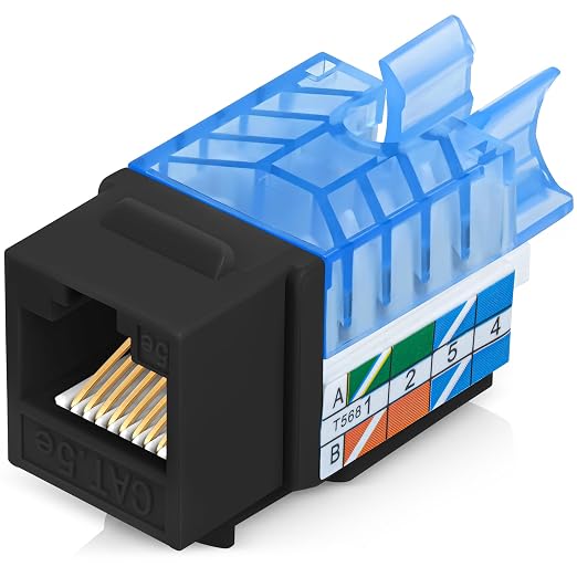 Everest 45° Angled RJ45 Cat5e Keystone Jacks 20-Pack in Black by EverestMediaSolutions