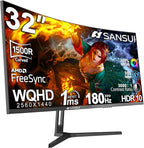 SANSUI 32-Inch Curved Gaming Monitor WQHD 2560 x 1440 180Hz Curved 1500R -1ms by SANSUI