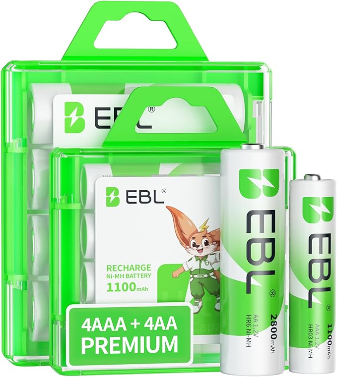 EBL AA Rechargeable Batteries 2800mAh 4 Pack and AAA Rechargeable Batteries by EBL