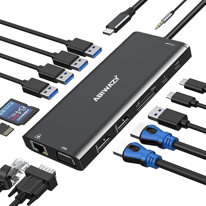 USB C Docking Station Dual Monitor by ABIWAZY