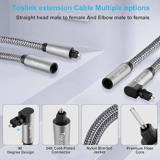 Optical Extension Fiber Digital Cable Adapter 4 Feet（2 Pack）, 90 Degree Right - Image 2