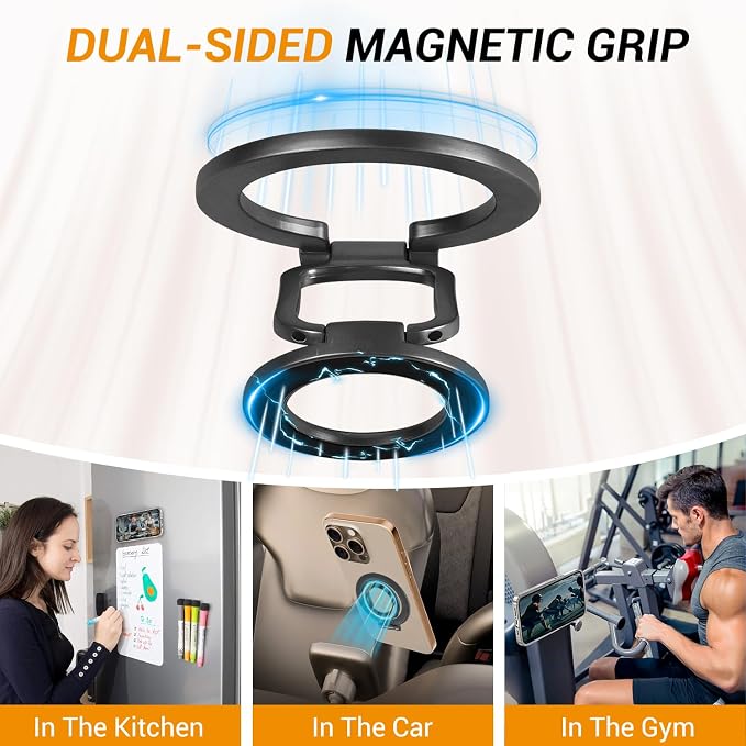 Magnetic Ring Holder Grip, Adjustable Magnet Phone Ring Stand, Strong Double - Image 4