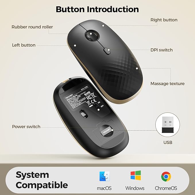 TECKNET Wireless Mouse, Rechargeable Slim Portable Silent Computer Mouse - Image 7