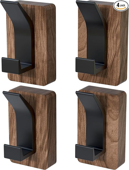 4 PCS Black Walnut Wood Wall Hooks Adhesive Mounted & Wall Mounted Rustic by IURRDOP