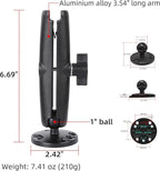 1" Ball Double Socket Arm with AMPS Hole Round Plate Base, Aluminum Alloy - Image 2