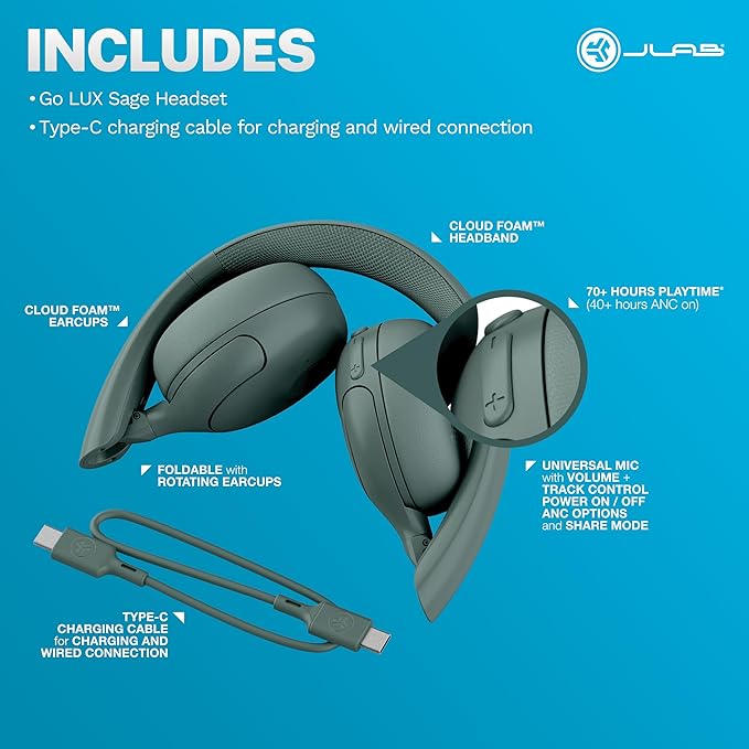 JLab Go Lux ANC Wireless Headphones, Hybrid Active Noise Cancelling, Premium - Image 7