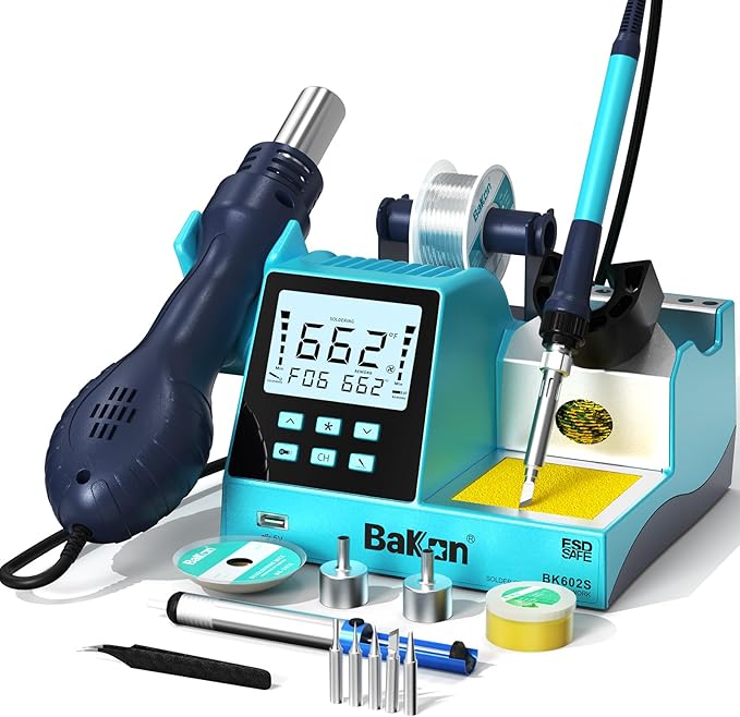 BK602S 2 in1 Soldering Iron Hot Air Rework Station, Digital Soldering Welding by BAKON