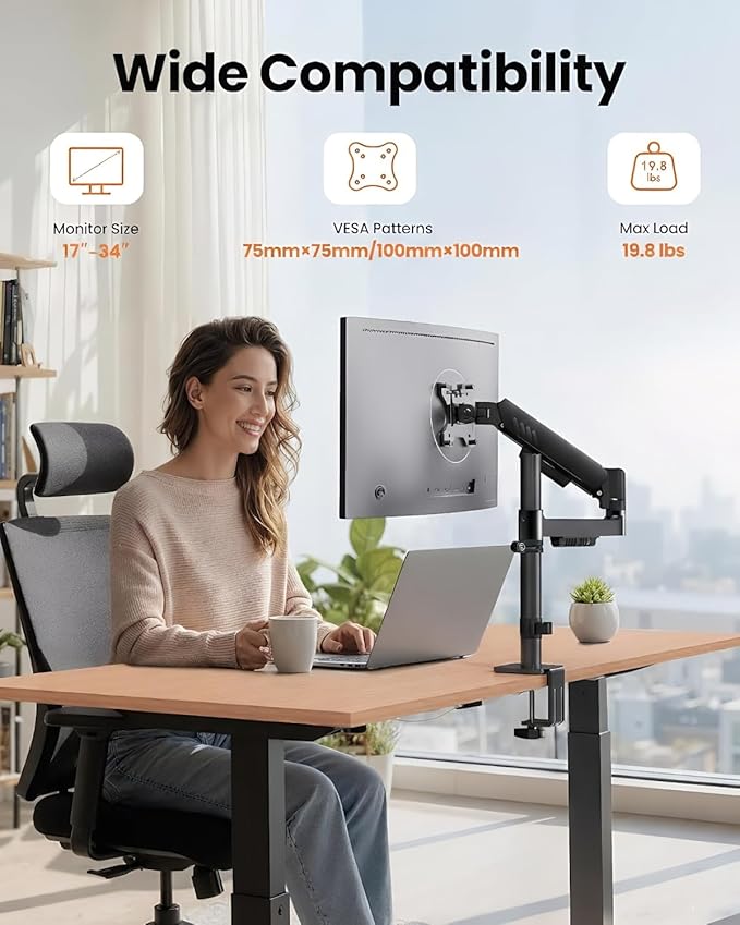 ErGear Single Monitor Arm, Adjustable Desk Gaming Monitor Mount - Image 2