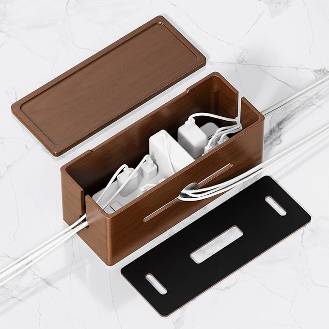 Extra Large Cable Management Box – Brown Double Layer Wooden Cord Organizer - Image 2