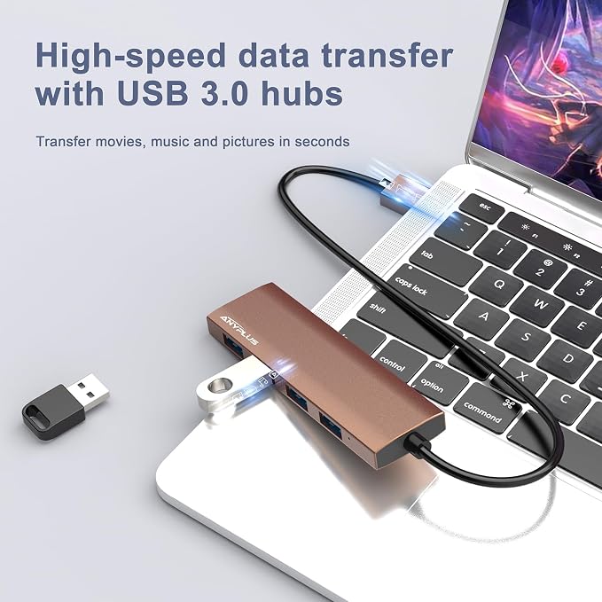 USB Hub, USB 3.0 Hub Aluminum Alloy Ultra Slim USB Splitter, Portable 4 Port - Image 4
