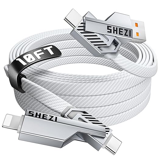 SHEZI 4-in-1 USB C Cable 60W 10FT Fast Charging Flat Nylon Braided Charger Cord by SHEZI