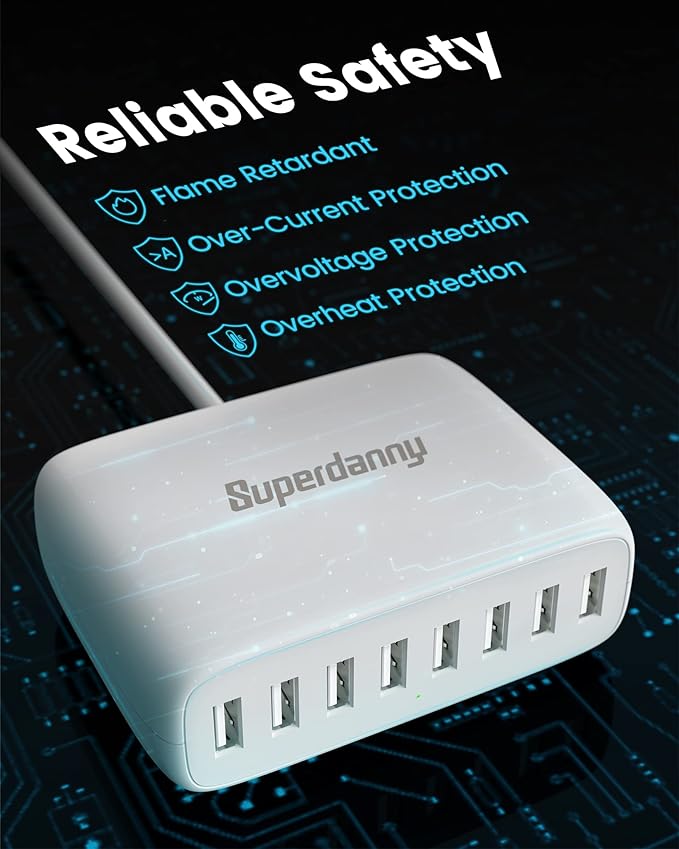 USB Charger Station, SUPERDANNY 8-Port Desktop Charging Station - Image 4