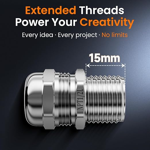 QILIPSU 2pcs 1/2" NPT 304 Stainless Steel Cable Gland Long Thread Waterproof - Image 4