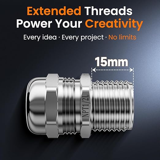 QILIPSU 10pcs 1/2" NPT 304 Stainless Steel Cable Gland Long Thread Waterproof - Image 4