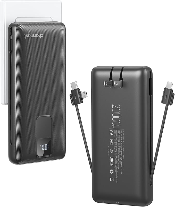 Charmast Portable Charger with Built-in Cables and Wall Plug, 20000mAh 20W USB by Charmast