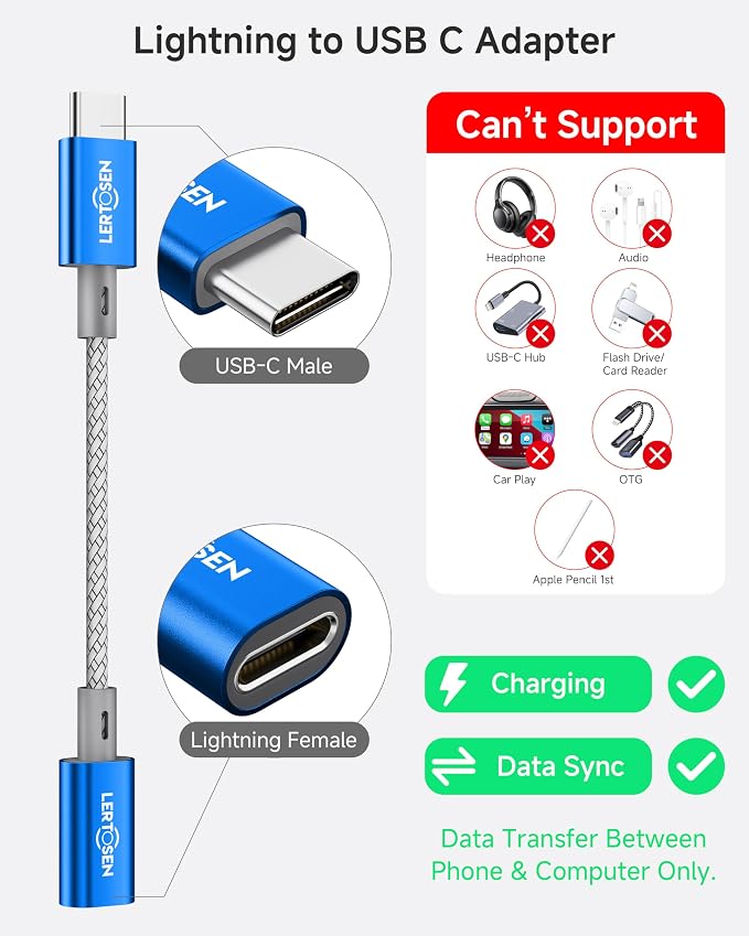 2 Pack Lightning to USB C Adapter, Lightning Female to USB C Male Cable Adapter - Image 3