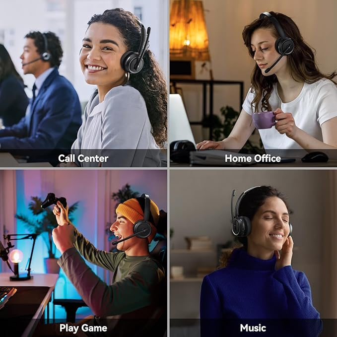 Wireless Headset with Mic for Work, Wireless Headphones with USB Dongle & - Image 7