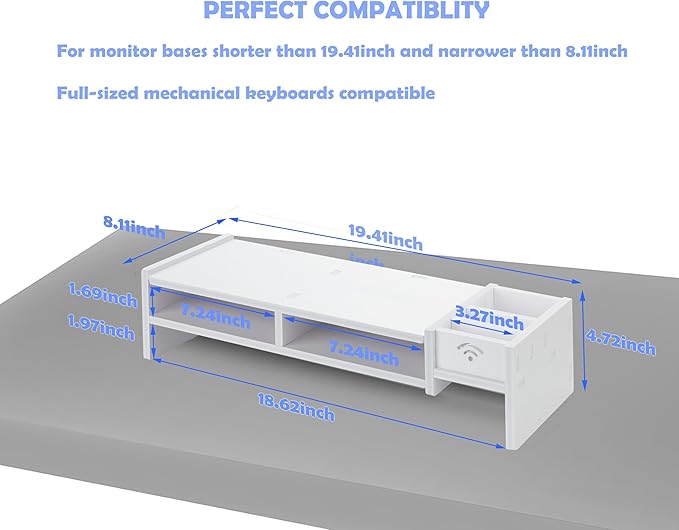 White Monitor Stand Riser, MDF Laptop Riser Shelf - Image 3