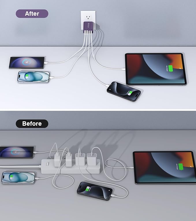 40W USB C Plug, 4-Port Fast Charger Block PD+QC 4 Port Charger Cube Wall - Image 6
