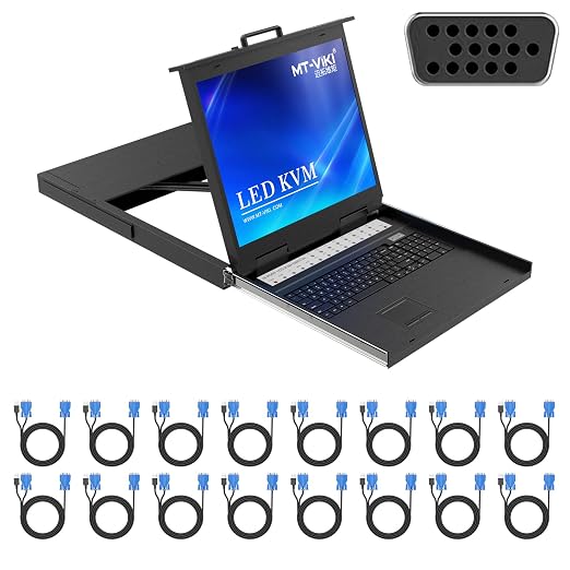 MT-VIKI 19'' LCD KVM Console, 16 Port VGA KVM Switch by MT-VIKI