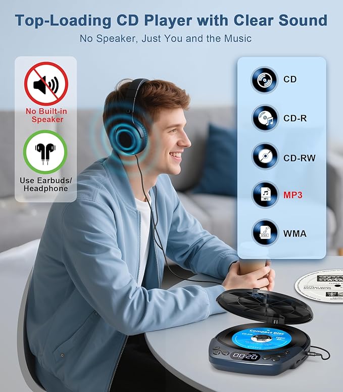 Portable CD Player with Headphones, Rechargeable CD Player - Image 2