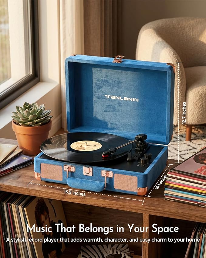 Purple Velvet Suitcase Vinyl Record Player - Image 9