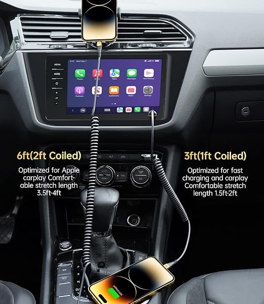 Short iPhone Charger Cable for Car, 2 Pack 3FT Coiled Lightning Cable iPhone - Image 3