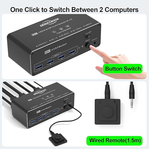DEMEXBOOK HDMI DisplayPort KVM Switch 3 Monitors 2 Computers 8K@60Hz, Triple - Image 6
