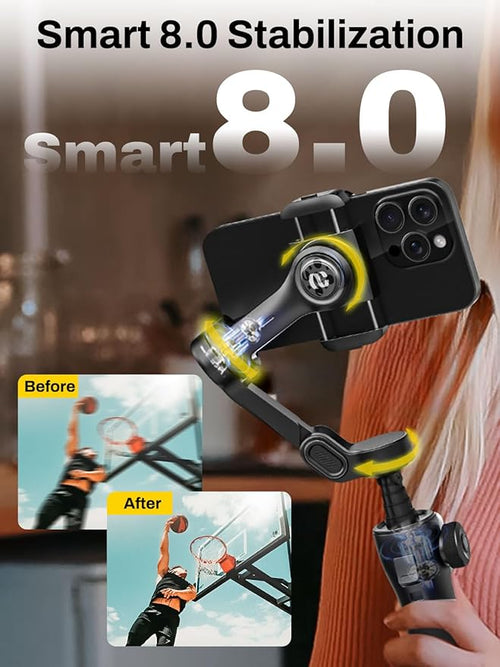 3-Axis Gimbal Stabilizer for iPhone, Smartphone Gimbal w/7.8" Extension Rod - Image 2
