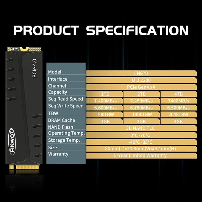 FN970 4TB M.2 2280 PCIe Gen4 x4 NVMe 1.4 Internal Solid State Drive - Image 5