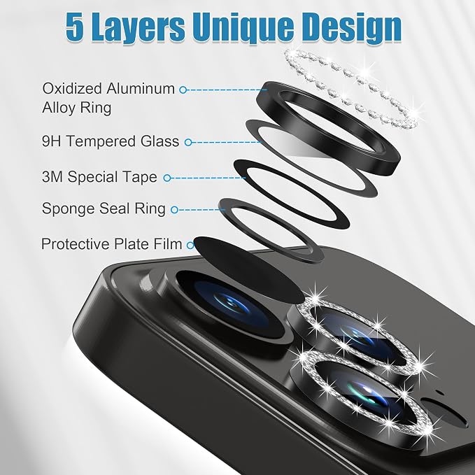 AGVEE 3+3 6 Pack for iPhone 15 Pro 6.1" / 15 Pro Max 6.7" Camera Lens Protector - Image 7