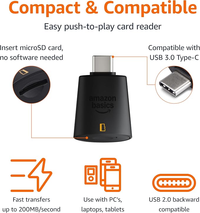 Amazon Basics Micro SD Card Reader USB-C 3.0 - Image 2