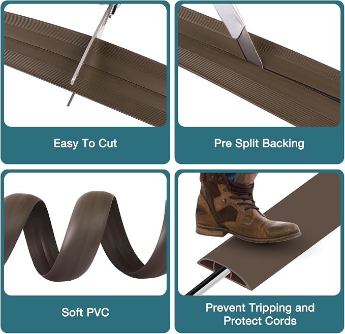 Floor Cord Cover, Cable Protector, 0.63W x 0.31H inches, Wire Cover - Image 3